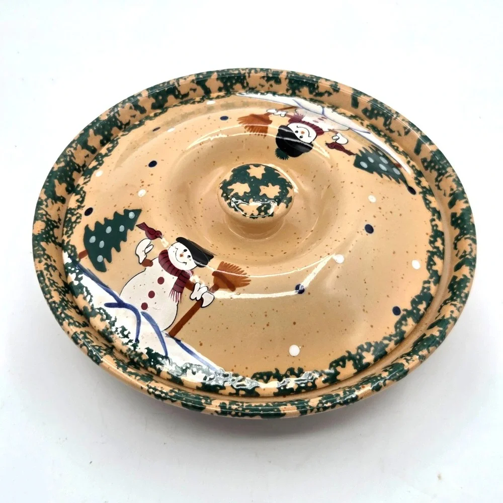 Snowman Pie Dish Plate with Lid LTD‎ Cmmodities 2c Piece Stoneware
